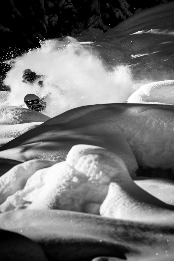 Trevan Salmon bust through a white room of snow on Mount Currie in Pemberton British Columbia.